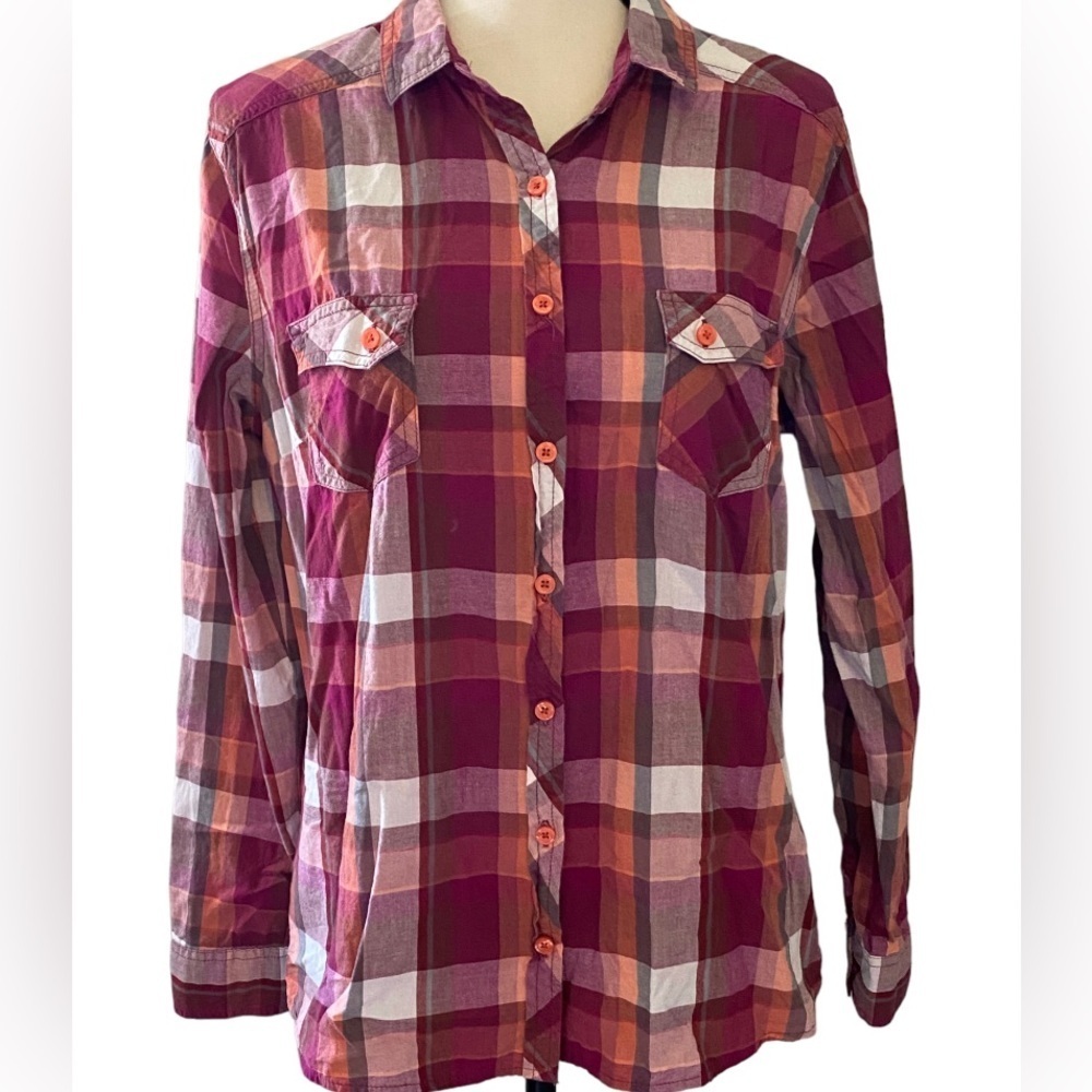 Faded glory plaid button down shirt size L